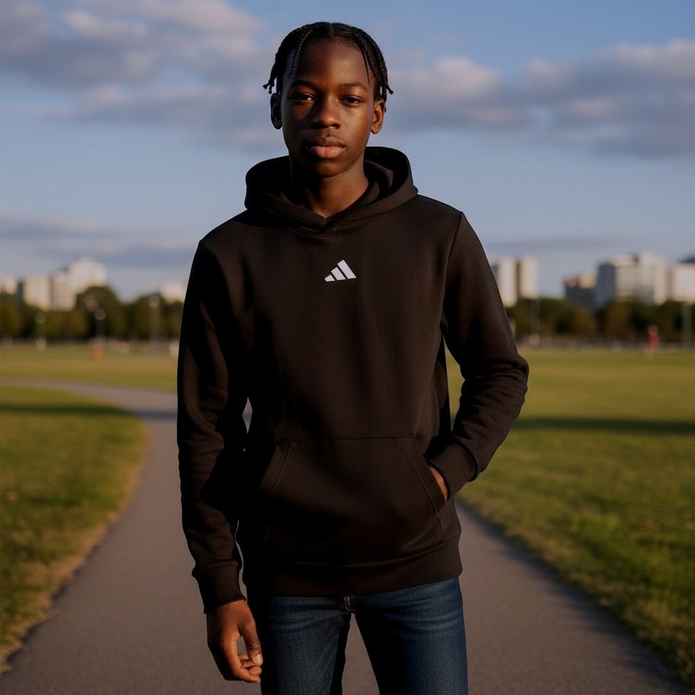 Adidas Boys Large (14/16) Black Pullover Hoodie Embroidered Logo Sweatshirt